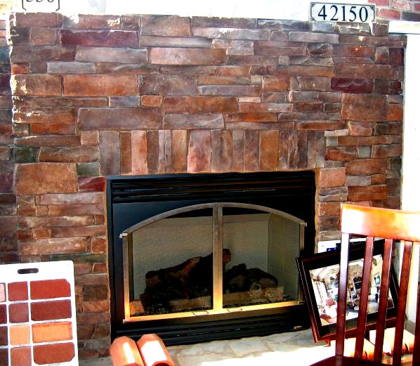 Basic trim around a stone veneer fireplace